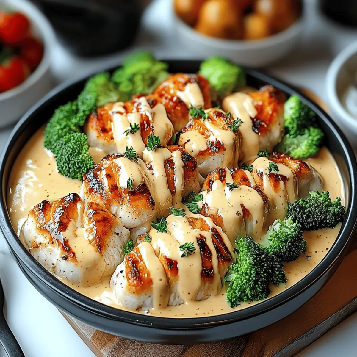 Grilled Chicken & Broccoli Bowls with Creamy Garlic Sauce