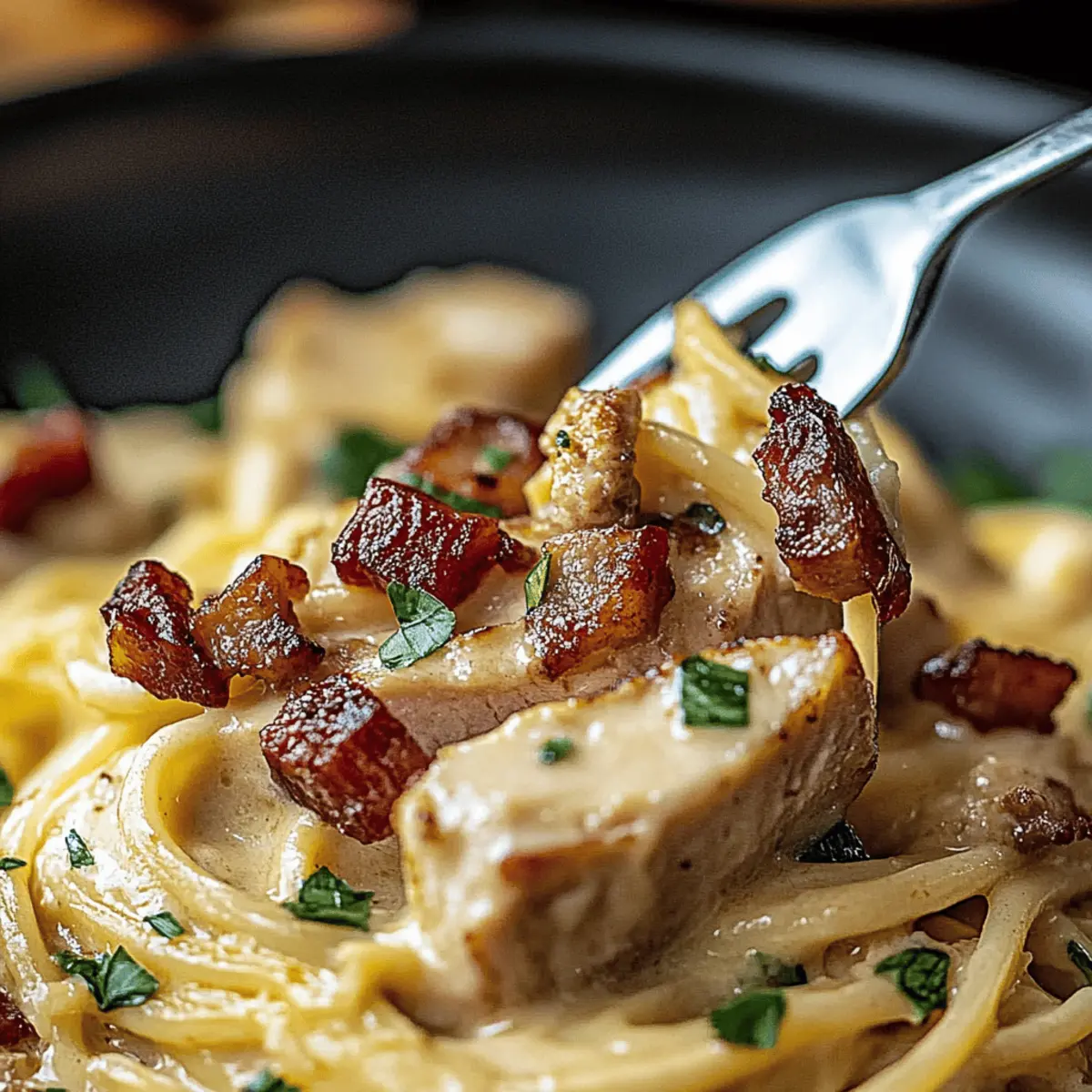 Creamy Carbonara with Crispy Chicken & Bacon