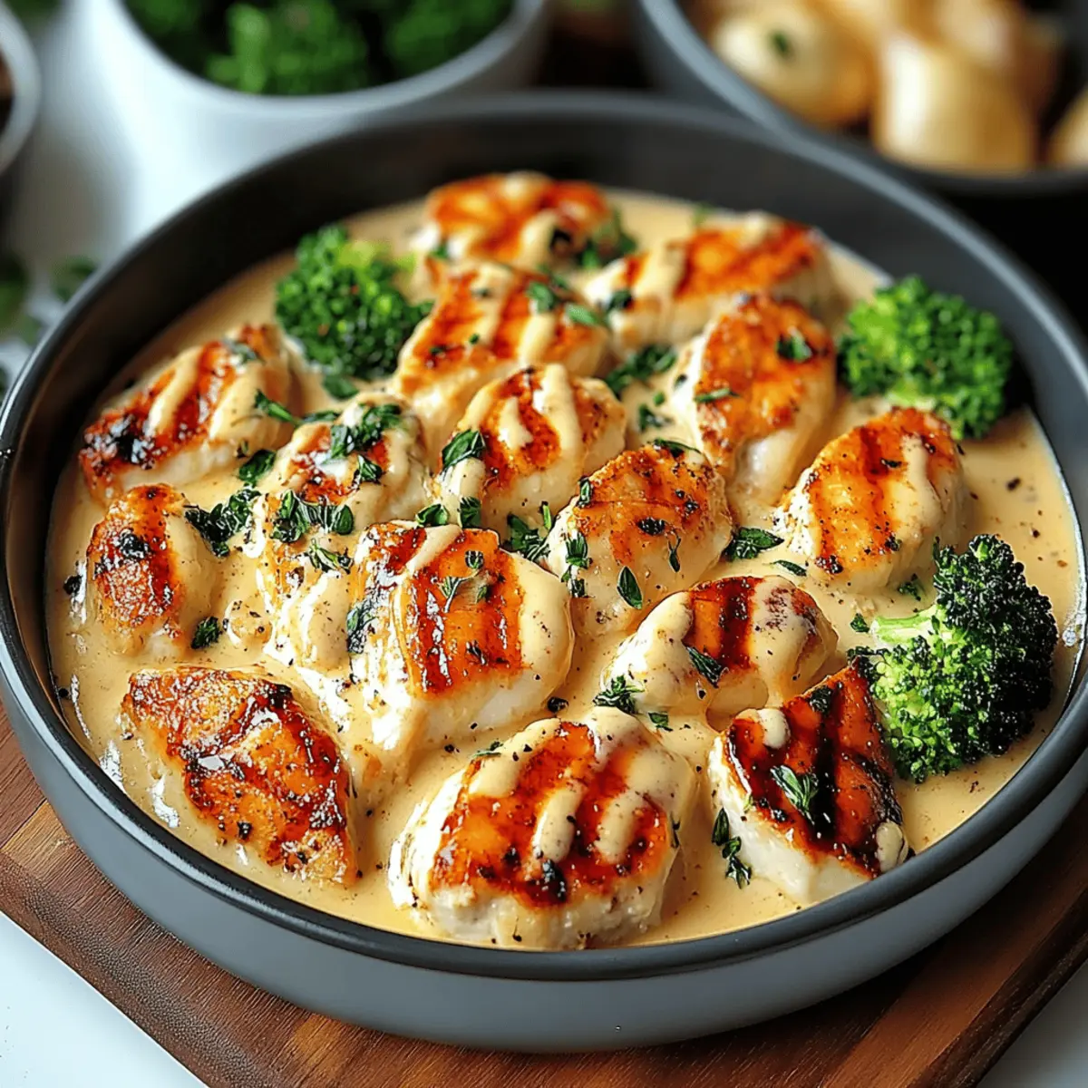 Grilled Chicken & Broccoli Bowls with Creamy Garlic Sauce