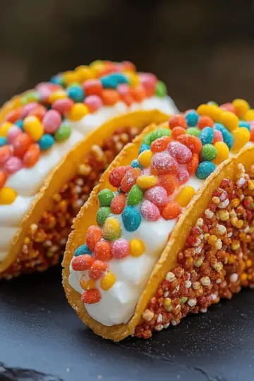 Fruity Pebbles Cheesecake Tacos