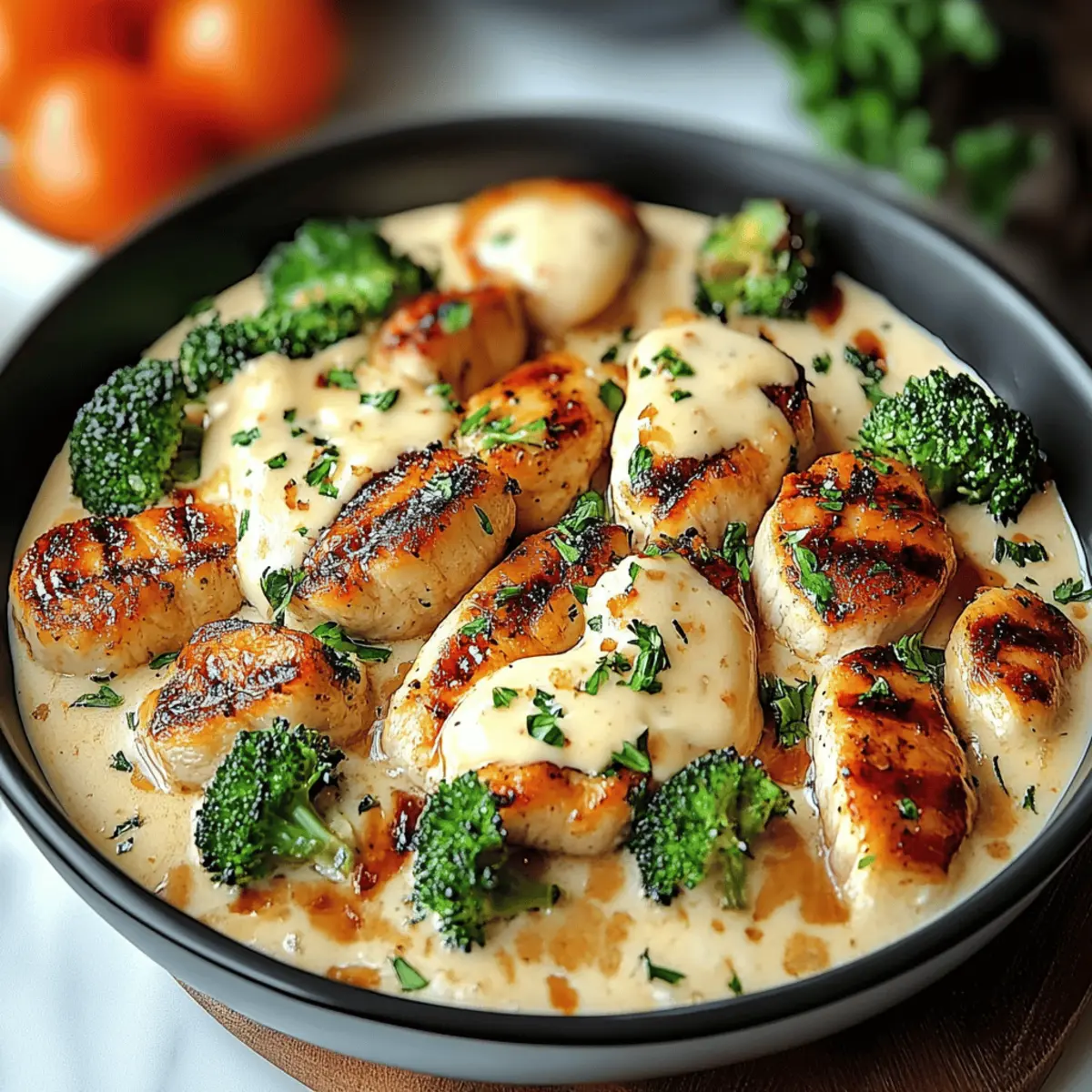 Grilled Chicken & Broccoli Bowls with Creamy Garlic Sauce