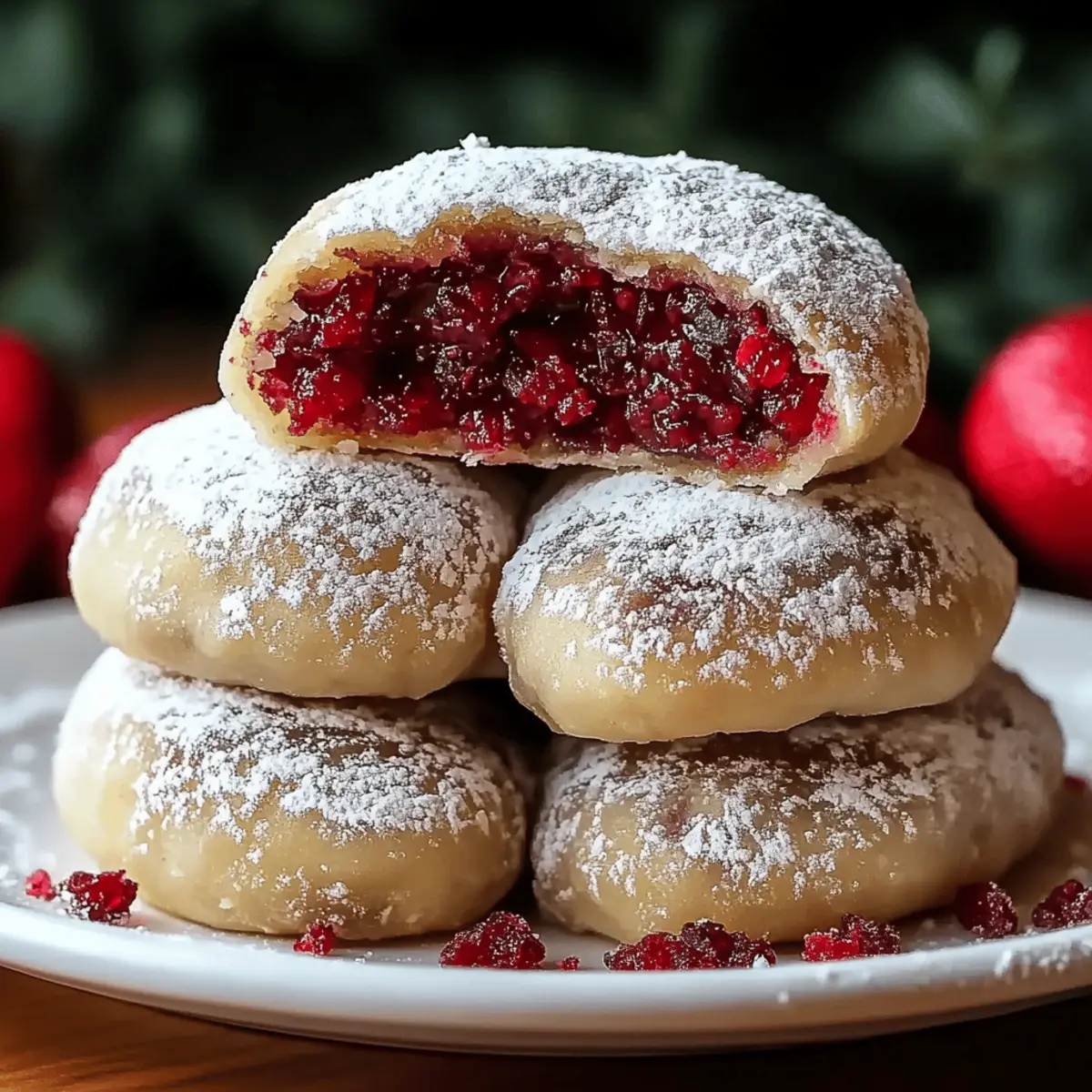 Raspberry Filled Almond Snowball Cookies