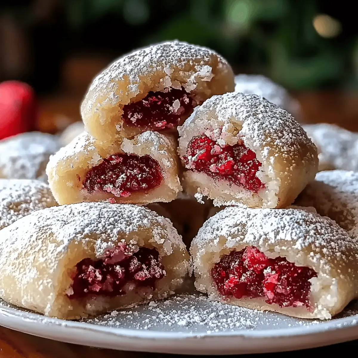 Raspberry Filled Almond Snowball Cookies