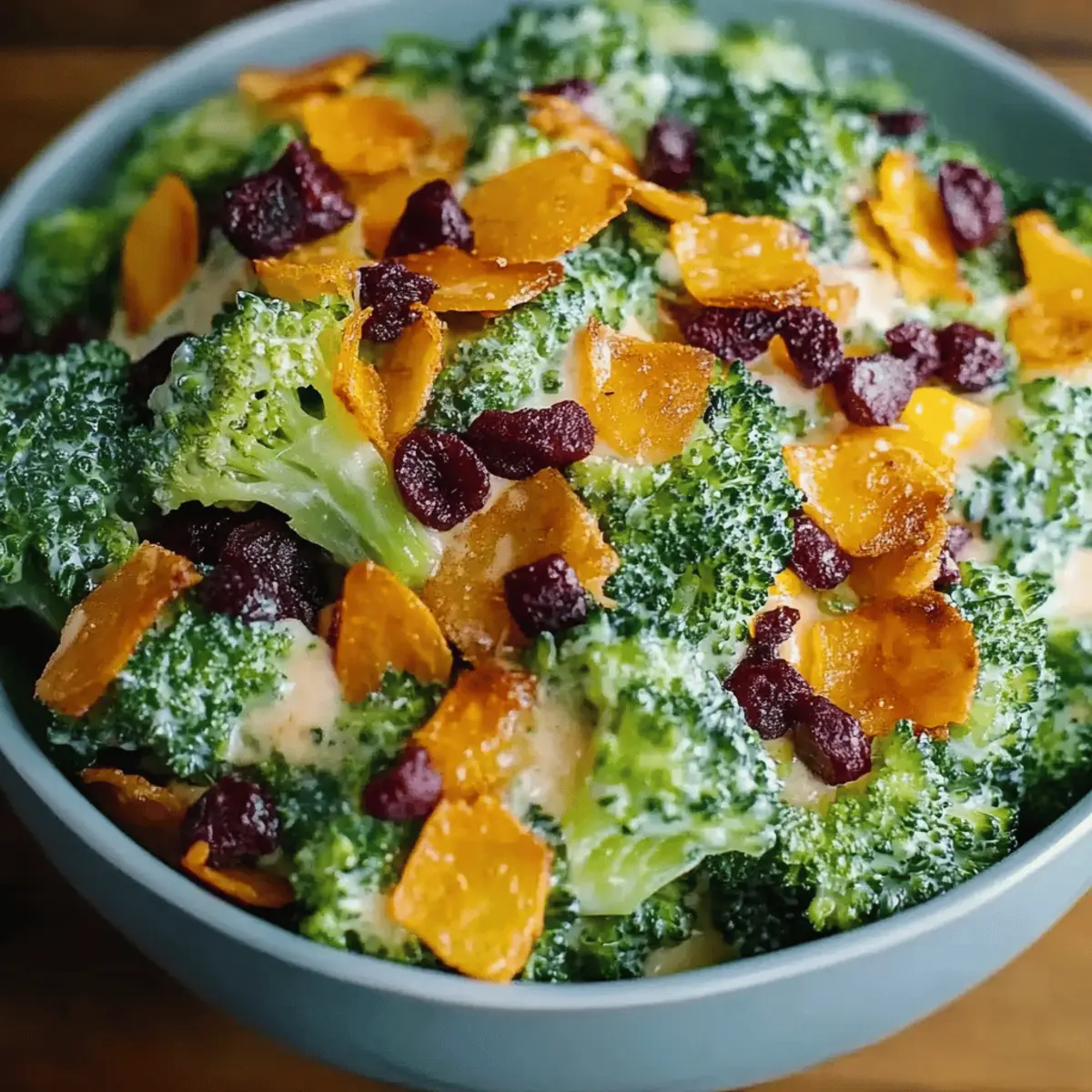 Broccoli Bacon Salad with Raisins and Cheddar Cheese