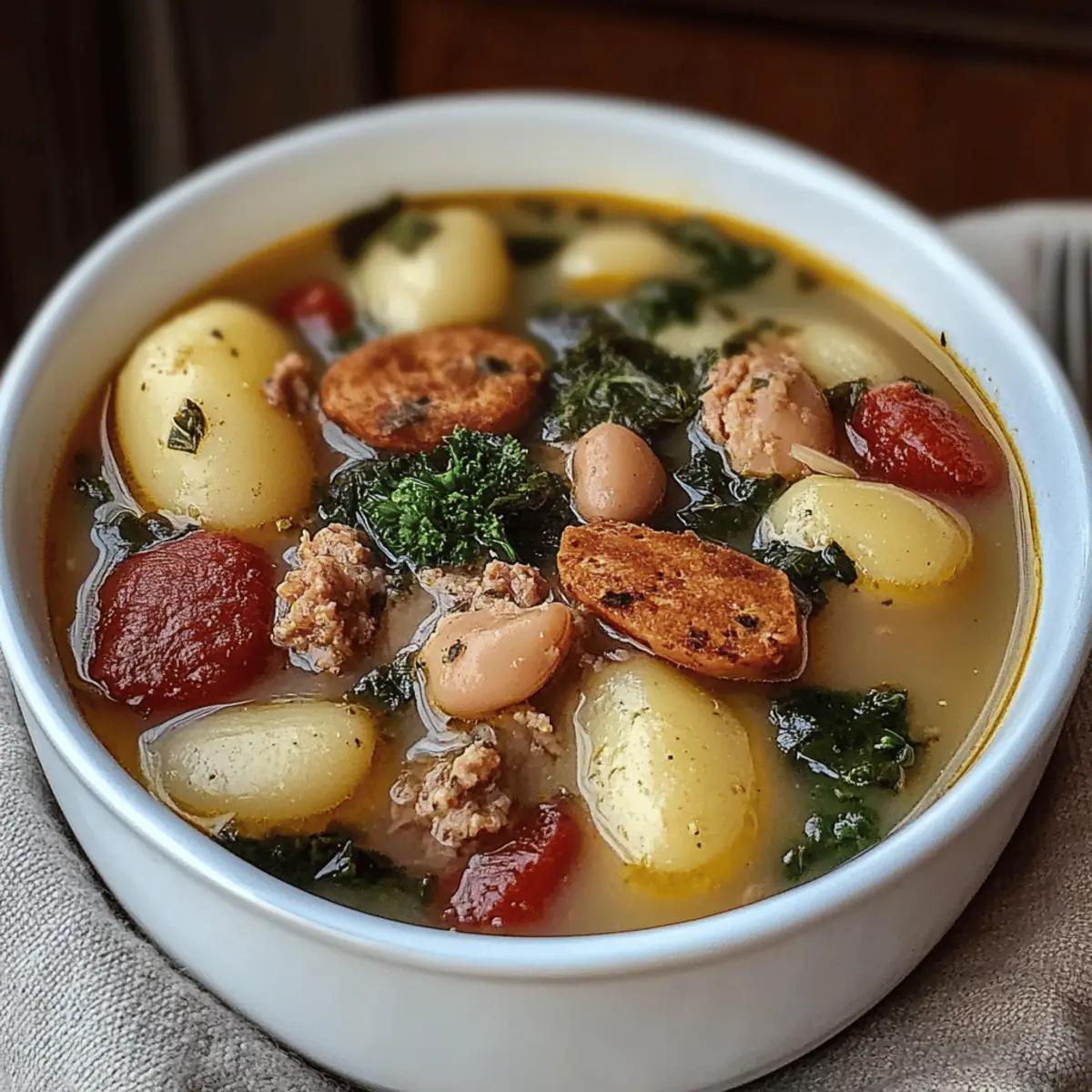 Hearty Sausage Soup with Potatoes, Beans, and Kale