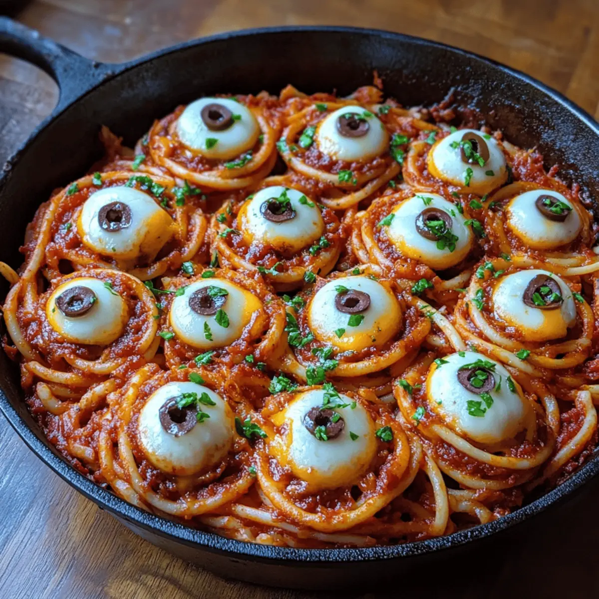 Bloody Spaghetti with Mozzarella Eyeballs