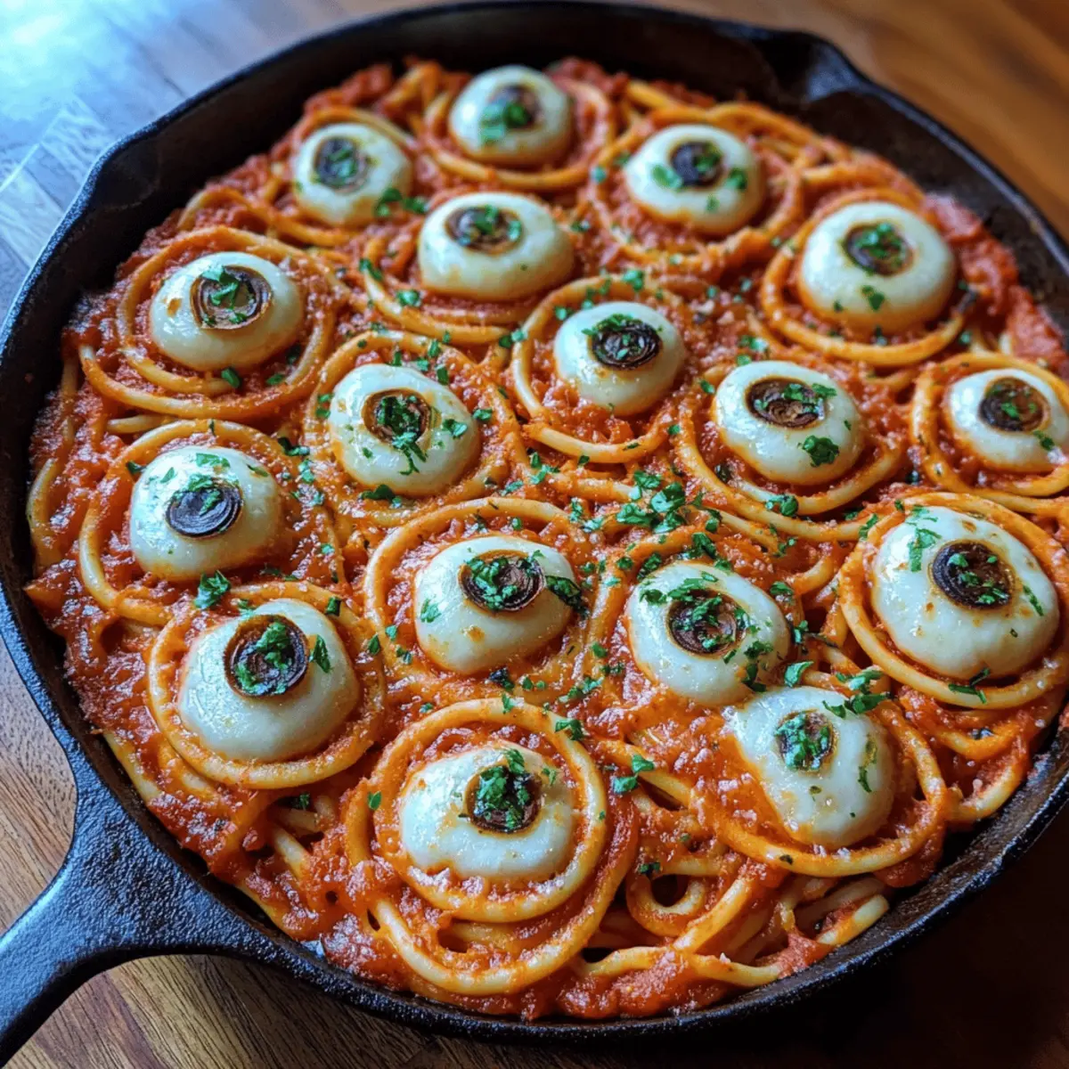 Bloody Spaghetti with Mozzarella Eyeballs