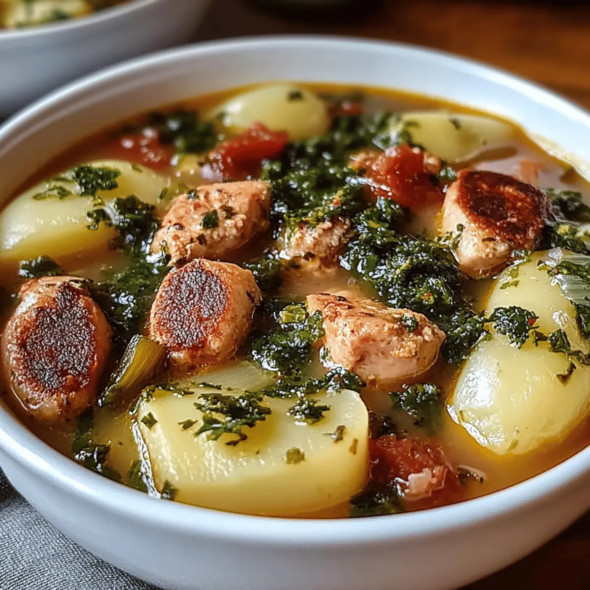 Hearty Sausage Soup with Potatoes, Beans, and Kale