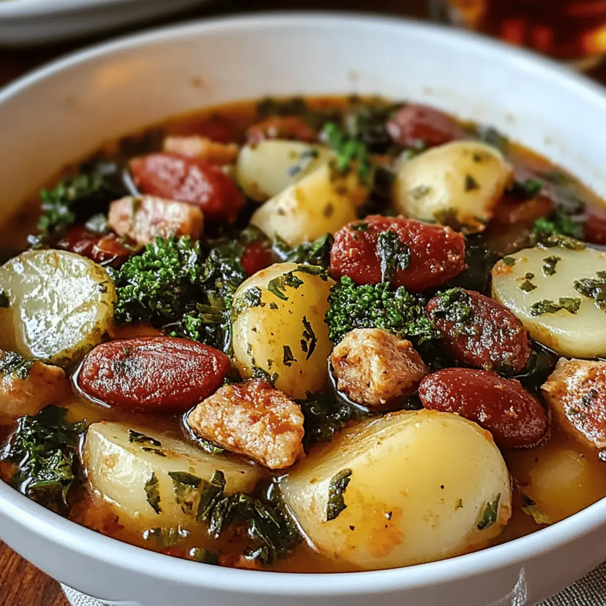 Hearty Sausage Soup with Potatoes, Beans, and Kale