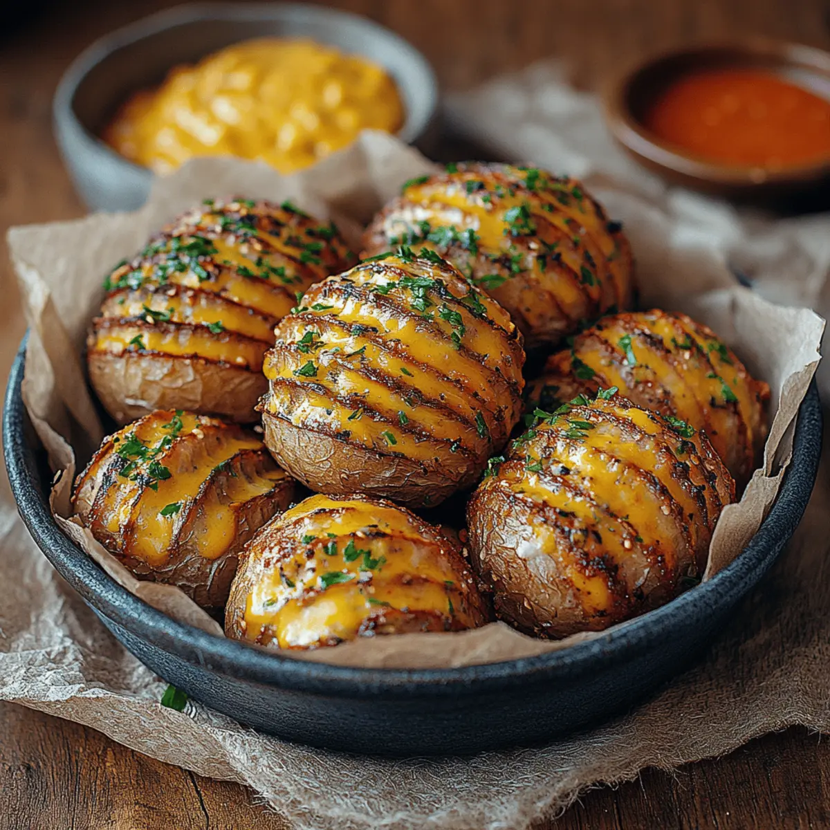 Oven-Baked Mini Hasselback Potatoes with Vegan Cajun Mayo