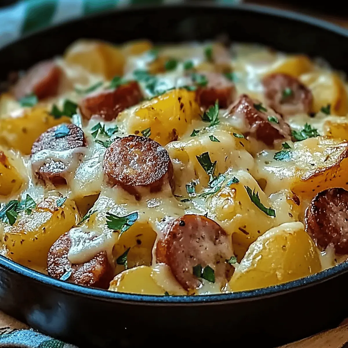 Cheesy Ranch Potatoes and Smoked Beef Sausage