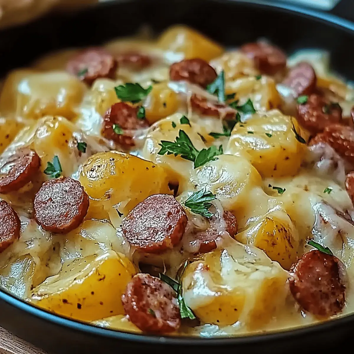 Cheesy Ranch Potatoes and Smoked Beef Sausage