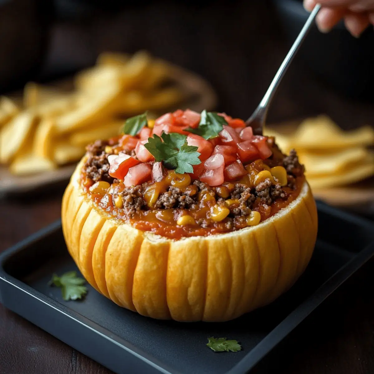 Pumpkin Taco Dip in a Hollowed Mini Pumpkin