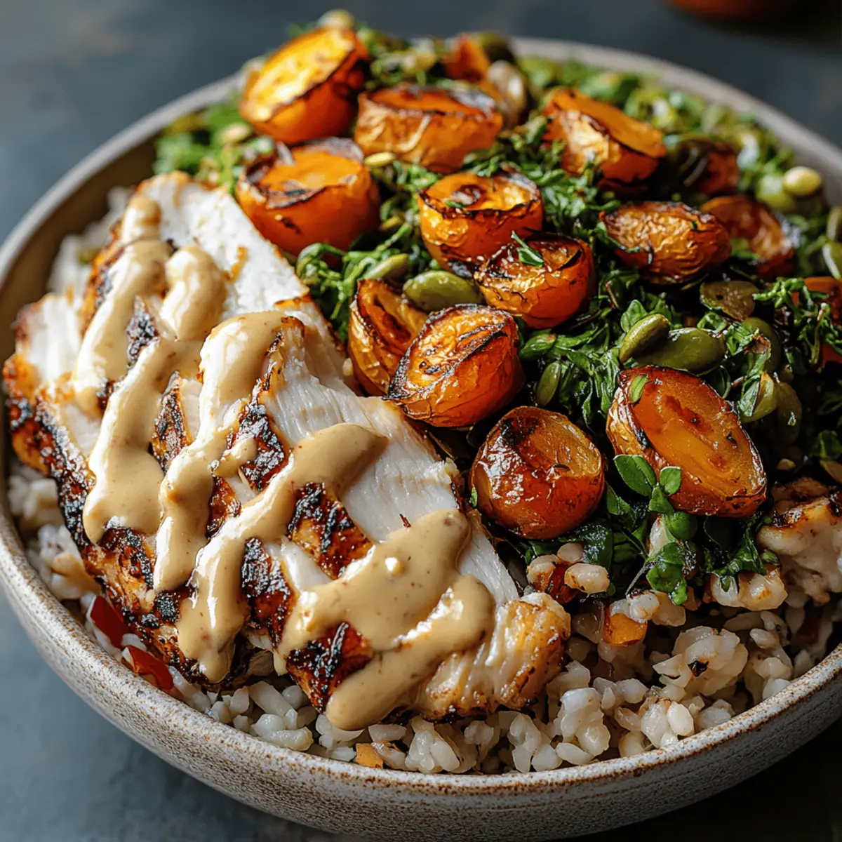 Maple Dijon Chicken & Roasted Sweet Potato Bowls