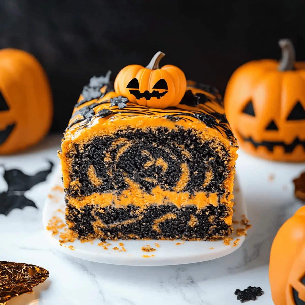 Orange and Black Halloween Marble Cake