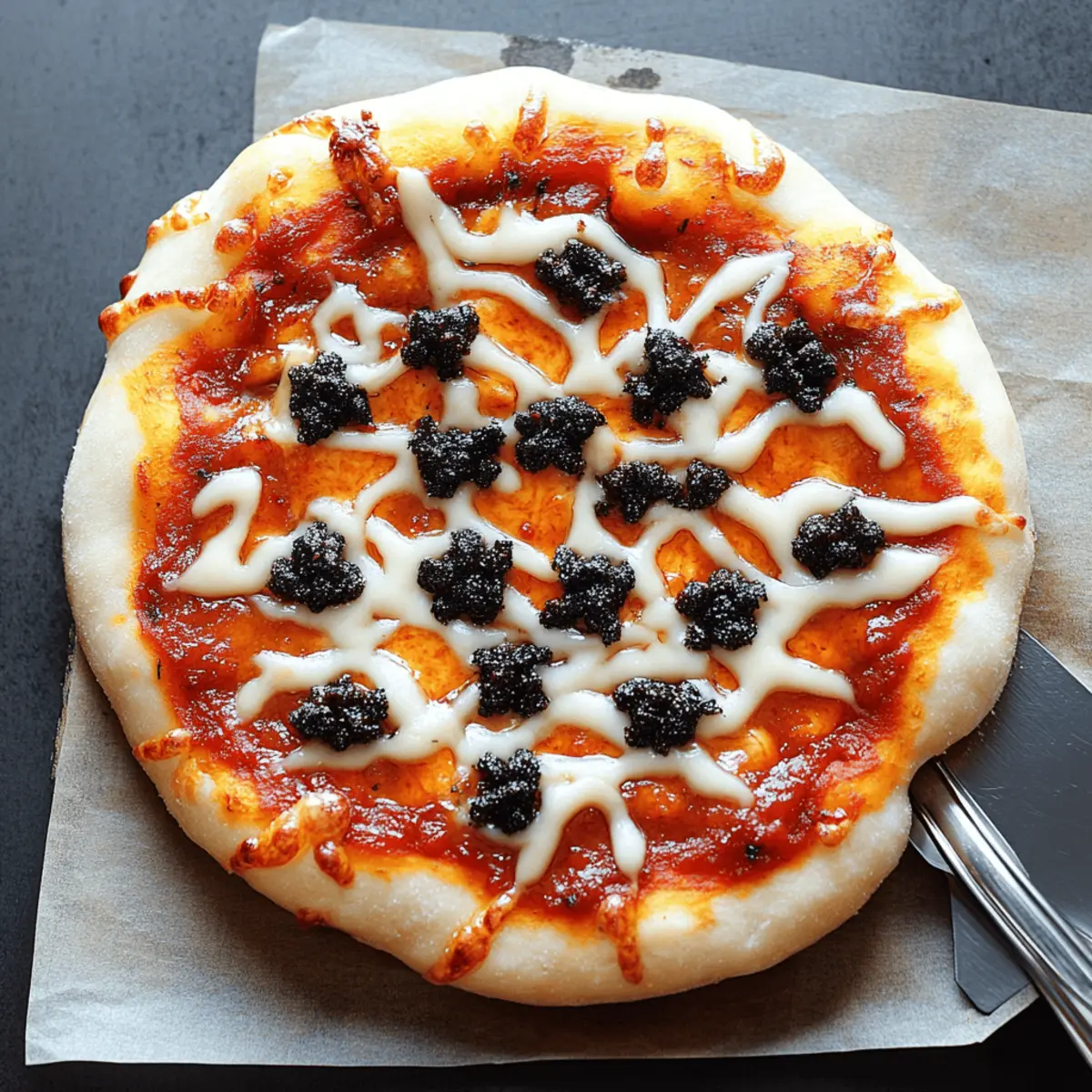 Creepy Halloween Spider Web Pizza