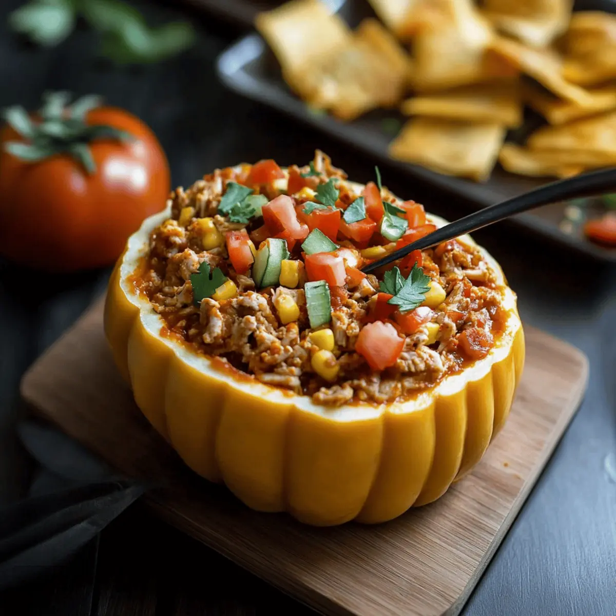 Pumpkin Taco Dip in a Hollowed Mini Pumpkin