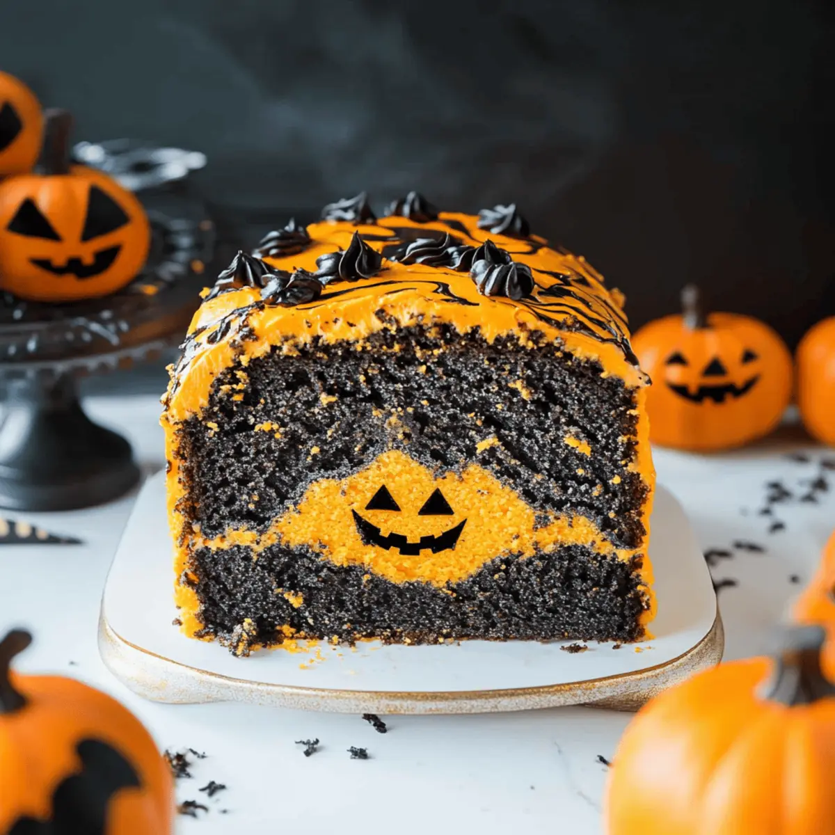 Orange and Black Halloween Marble Cake