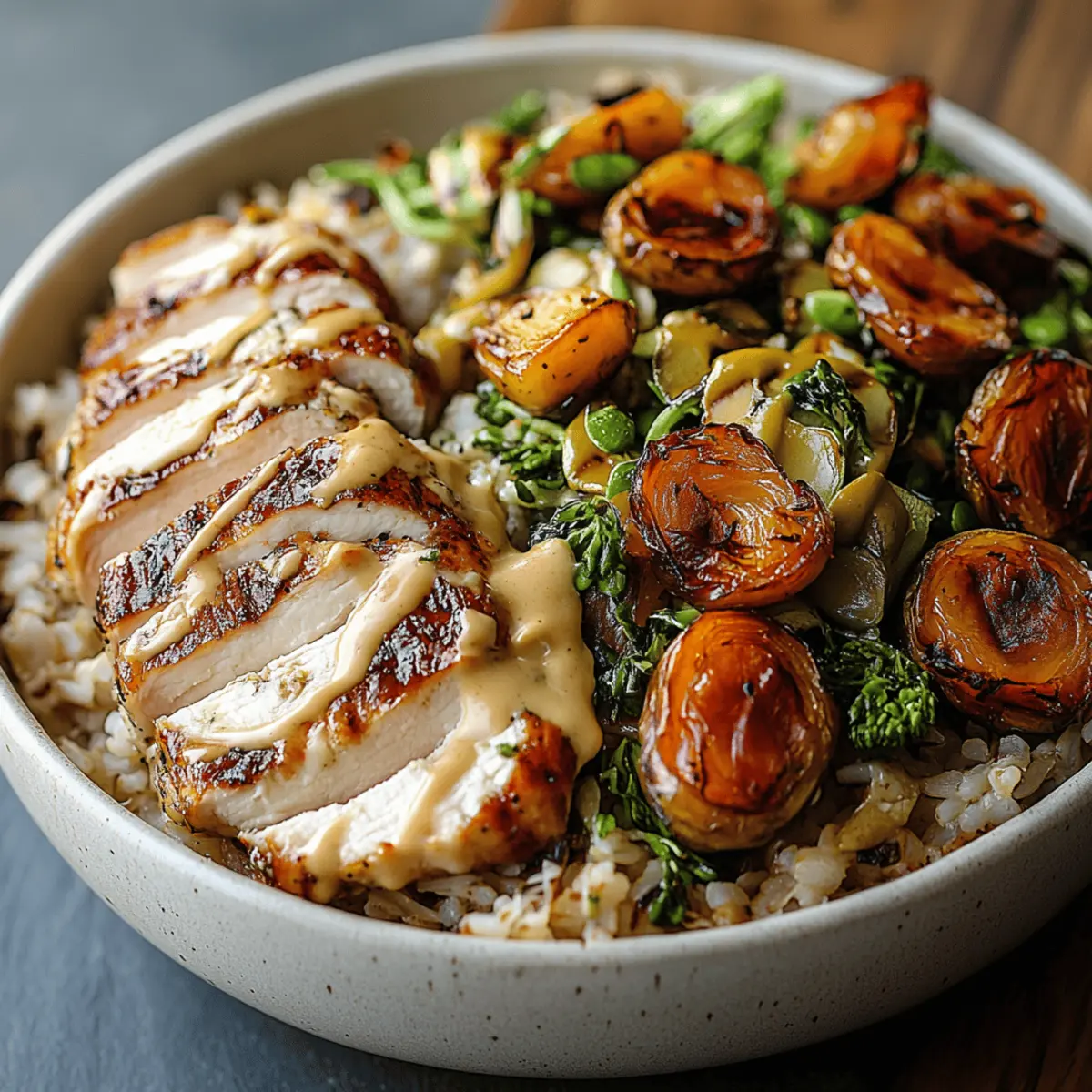 Maple Dijon Chicken & Roasted Sweet Potato Bowls