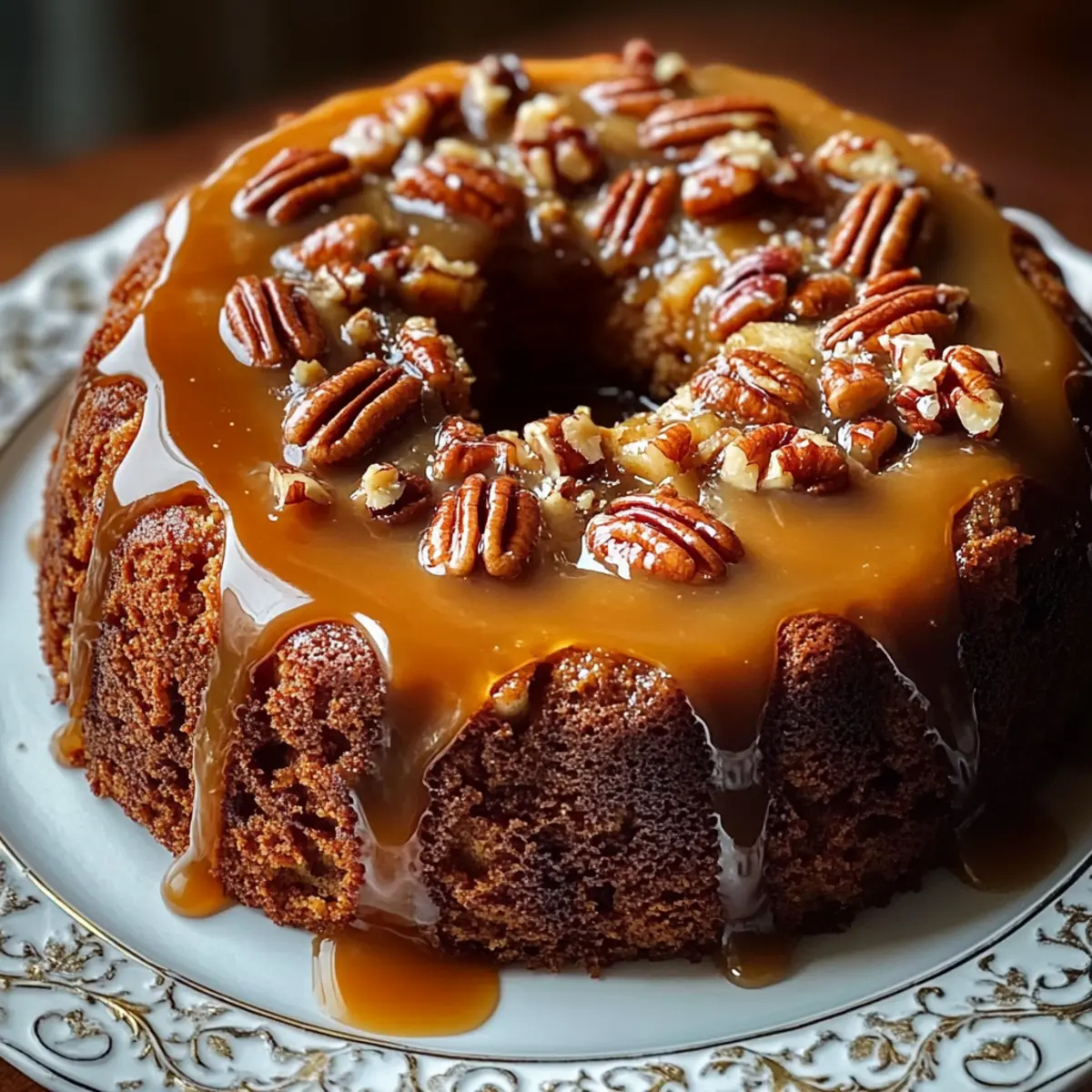 Apple Pecan Cake With Caramel Glaze