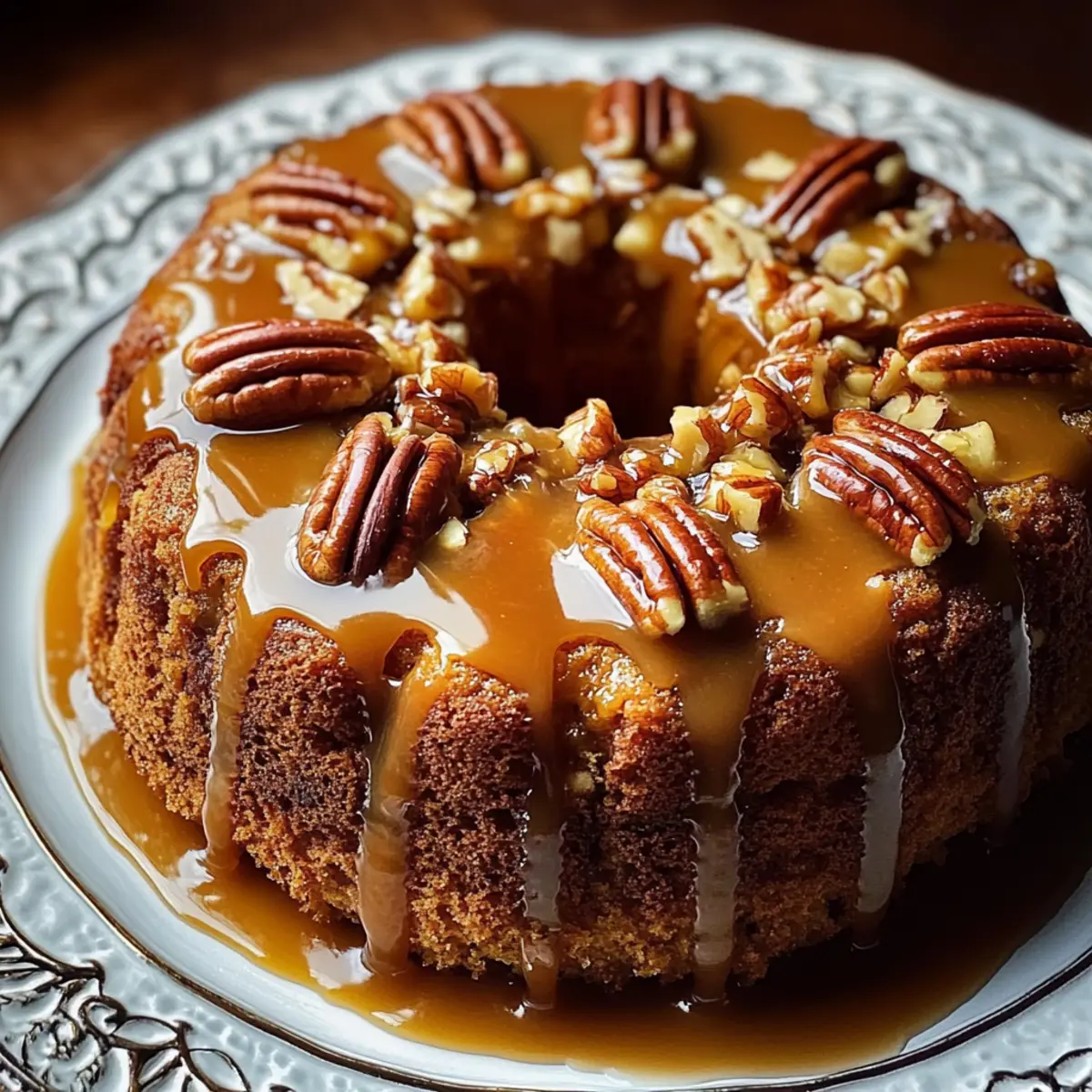 Apple Pecan Cake With Caramel Glaze