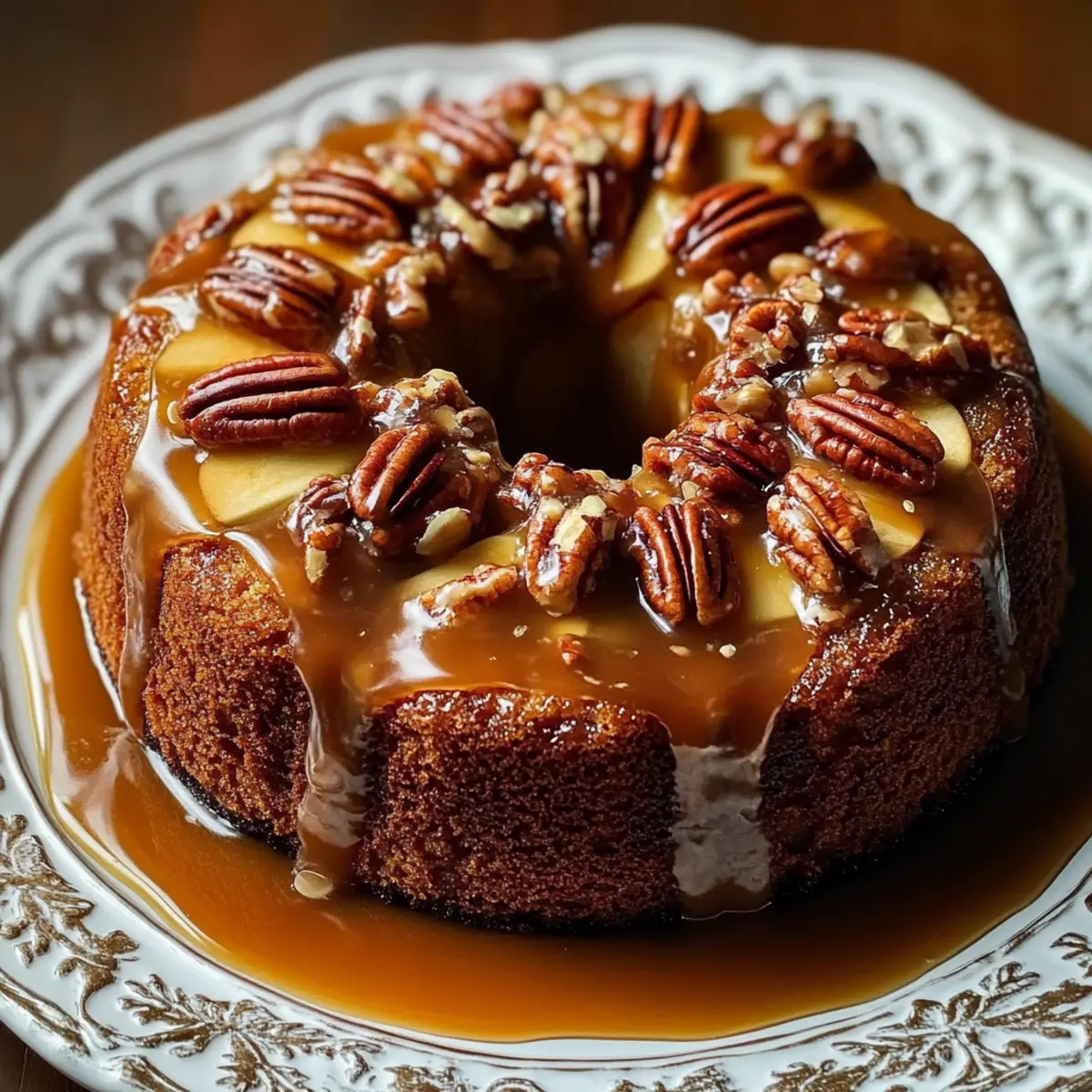 Apple Pecan Cake With Caramel Glaze