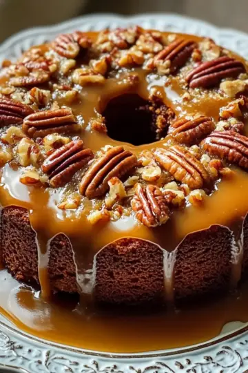 Apple Pecan Cake With Caramel Glaze