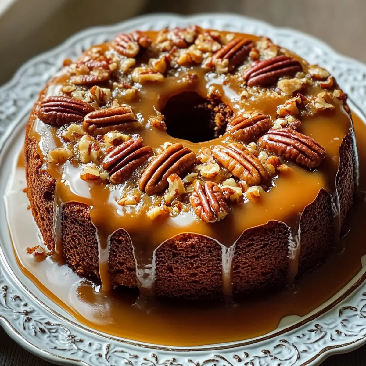 Apple Pecan Cake With Caramel Glaze