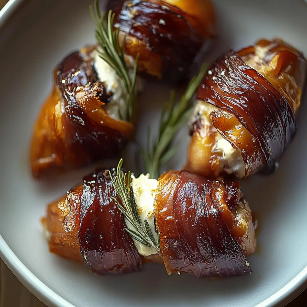 Bacon Wrapped Dates with Goat Cheese & Honey