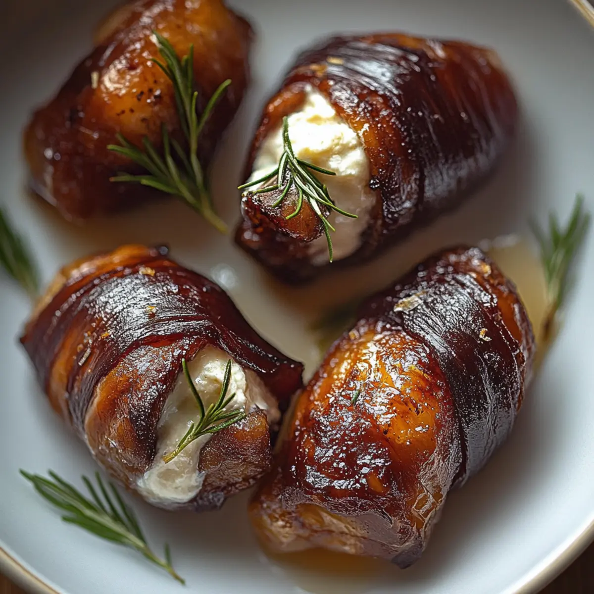 Bacon Wrapped Dates with Goat Cheese & Honey