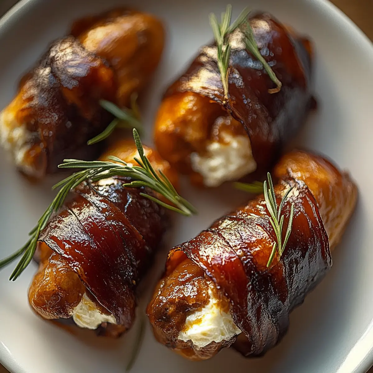 Bacon Wrapped Dates with Goat Cheese & Honey