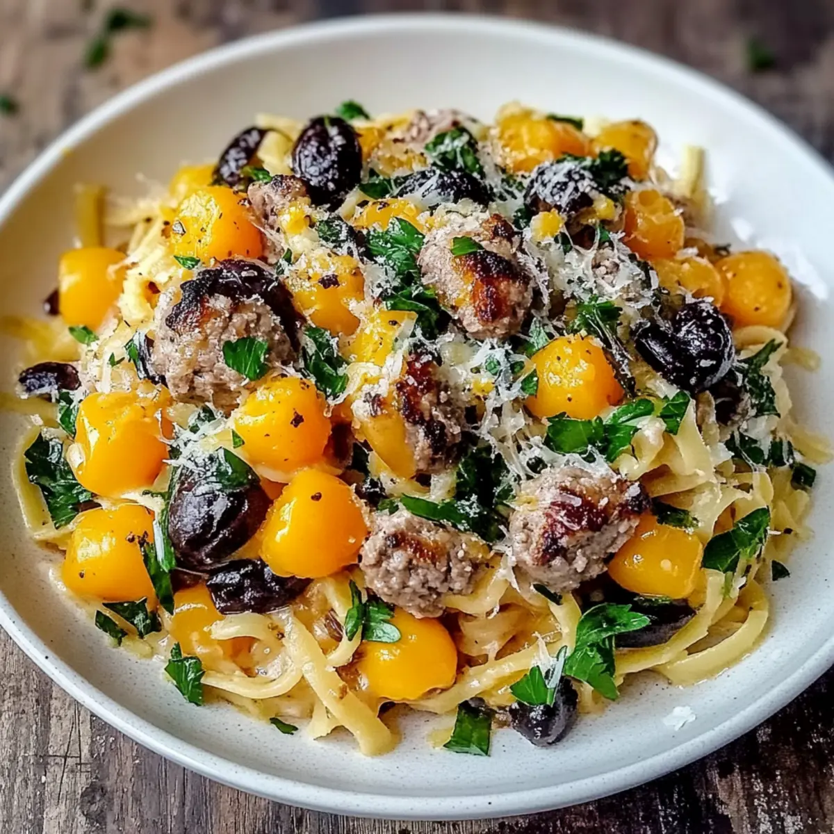 Butternut Squash and Black Bean Orzo with Sausage and Spinach