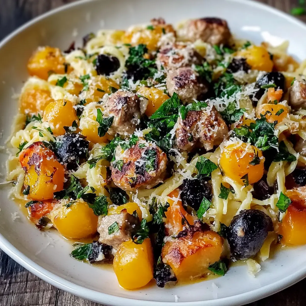 Butternut Squash and Black Bean Orzo with Sausage and Spinach