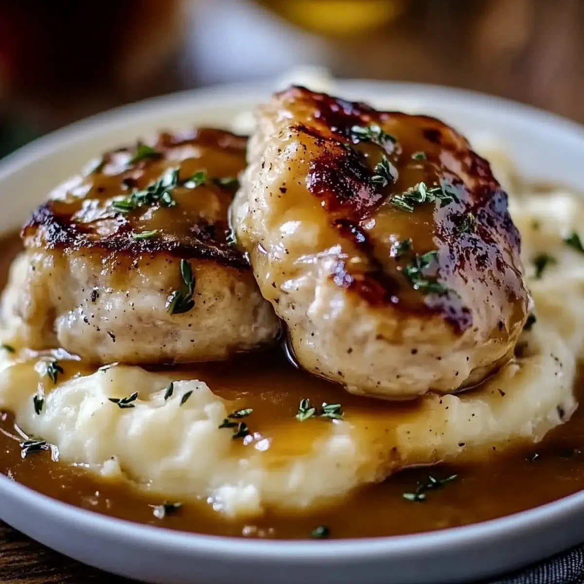 Chicken and Garlic Gravy with Cheesy Mashed Potatoes