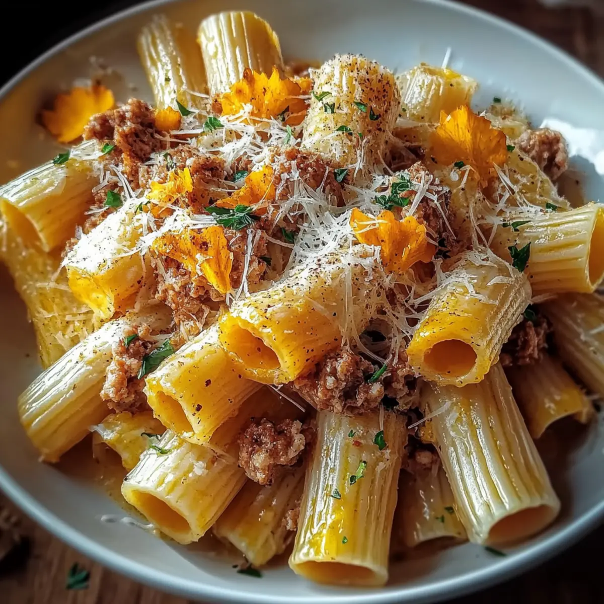 Creamy Rigatoni with Butternut Squash and Spicy Sausage