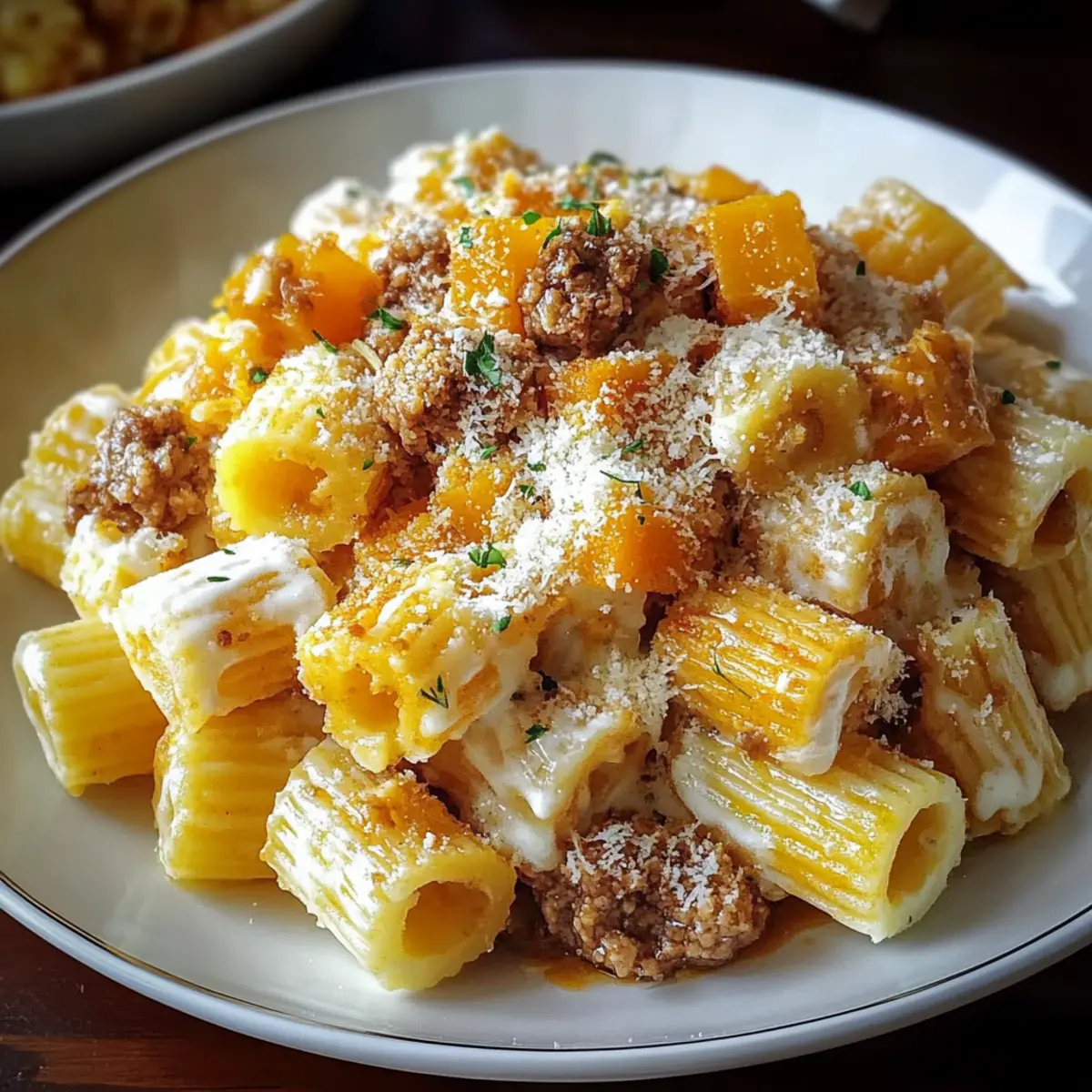 Creamy Rigatoni with Butternut Squash and Spicy Sausage