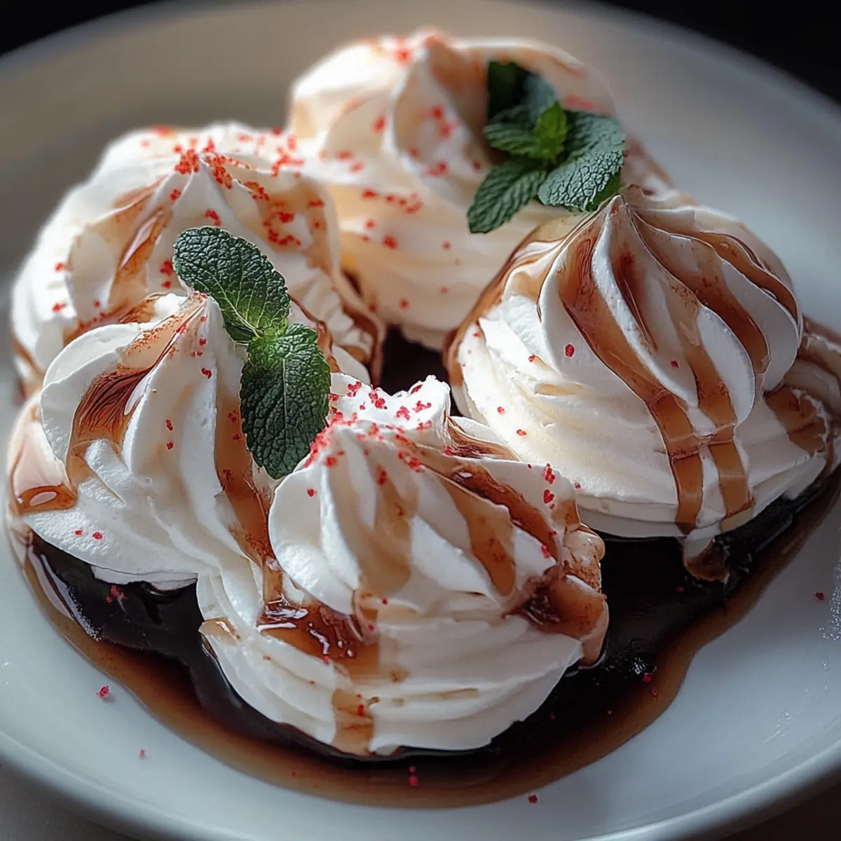 Crispy Peppermint Meringues avec a Sweet Chocolate Drizzle