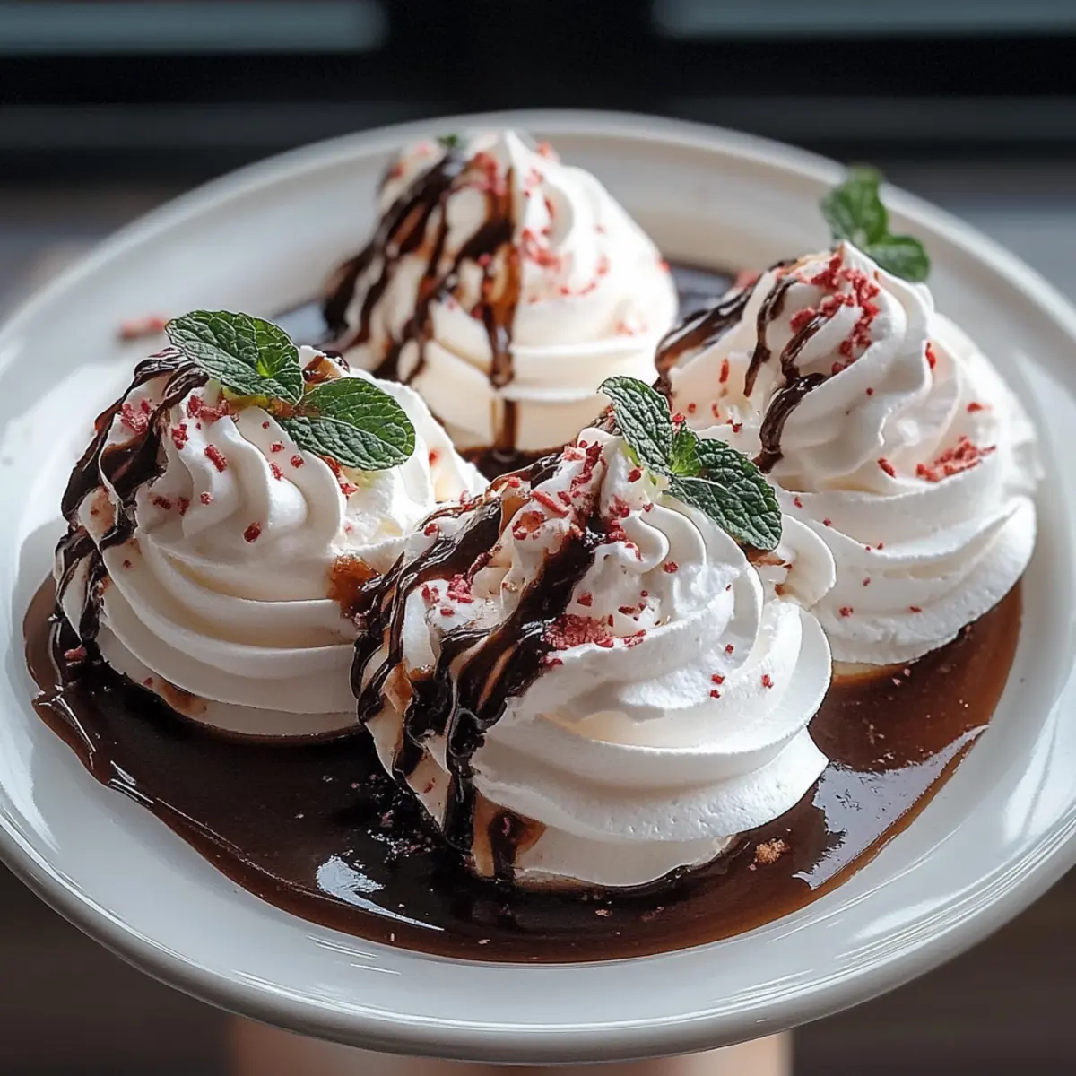 Crispy Peppermint Meringues avec a Sweet Chocolate Drizzle