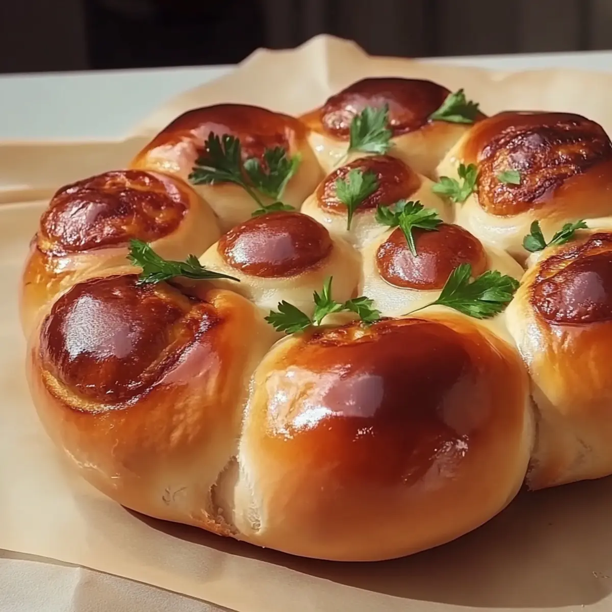 Flower Buns with Cheese and Sausage