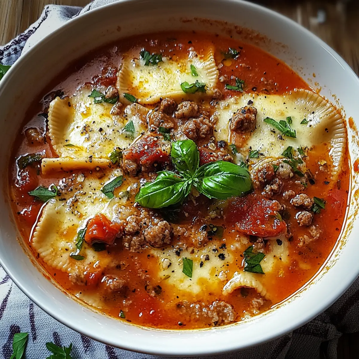 Hearty Cheesy Italian Lasagna Soup with Savory Herbs