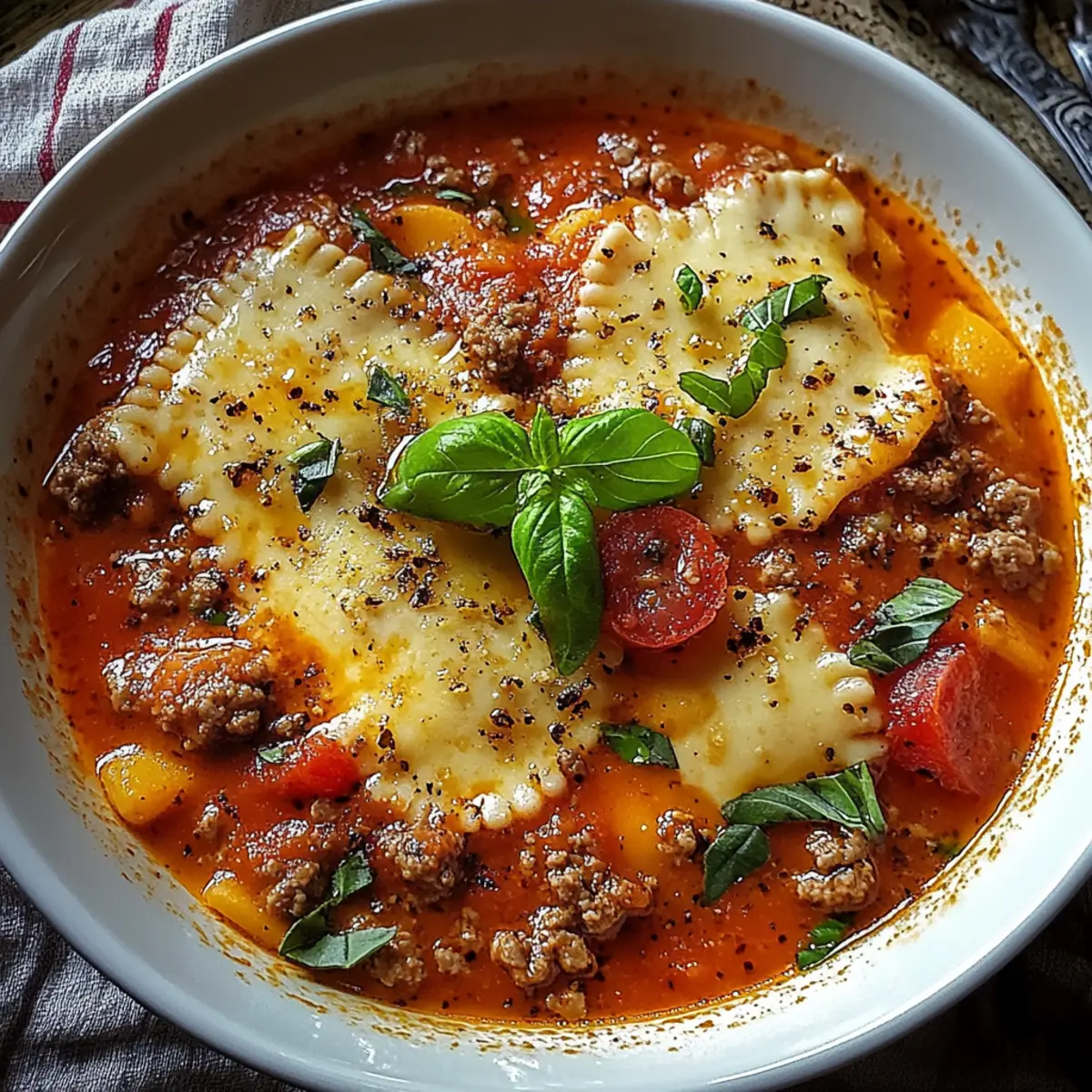 Hearty Cheesy Italian Lasagna Soup with Savory Herbs