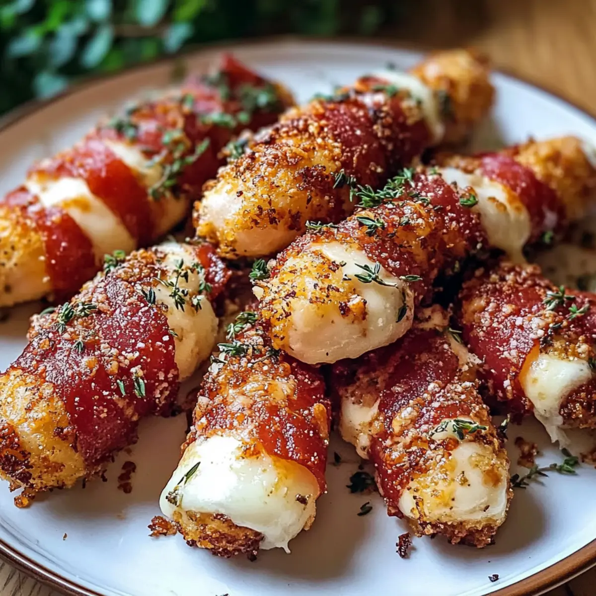 Low Carb Nashville Hot Bacon Wrapped Mozzarella Sticks