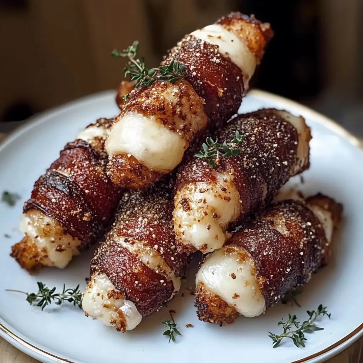 Low Carb Nashville Hot Bacon Wrapped Mozzarella Sticks