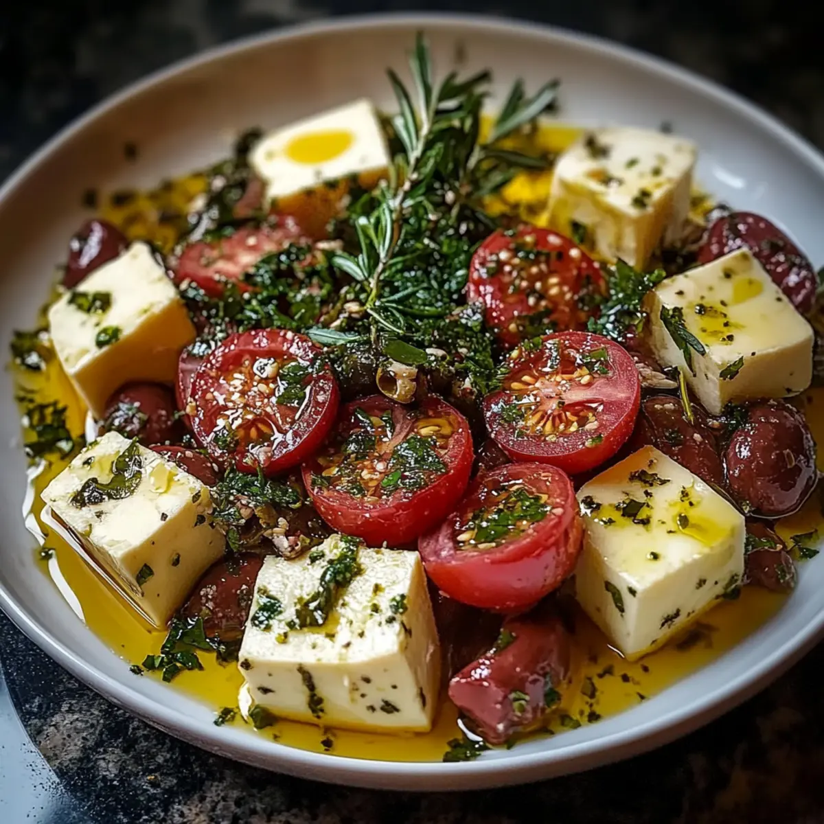 Marinated Cheese Appetizer with Salami & Green Olives