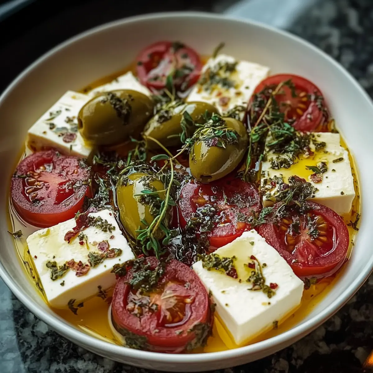 Marinated Cheese Appetizer with Salami & Green Olives