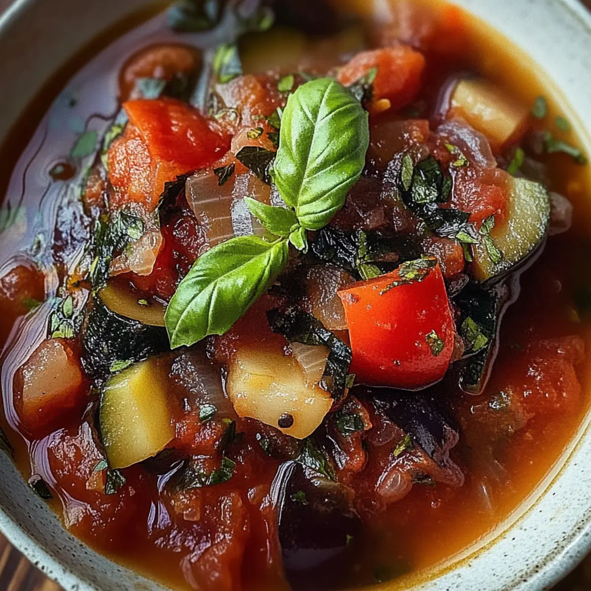 Savory Rustic Ratatouille Soup with Fresh Basil