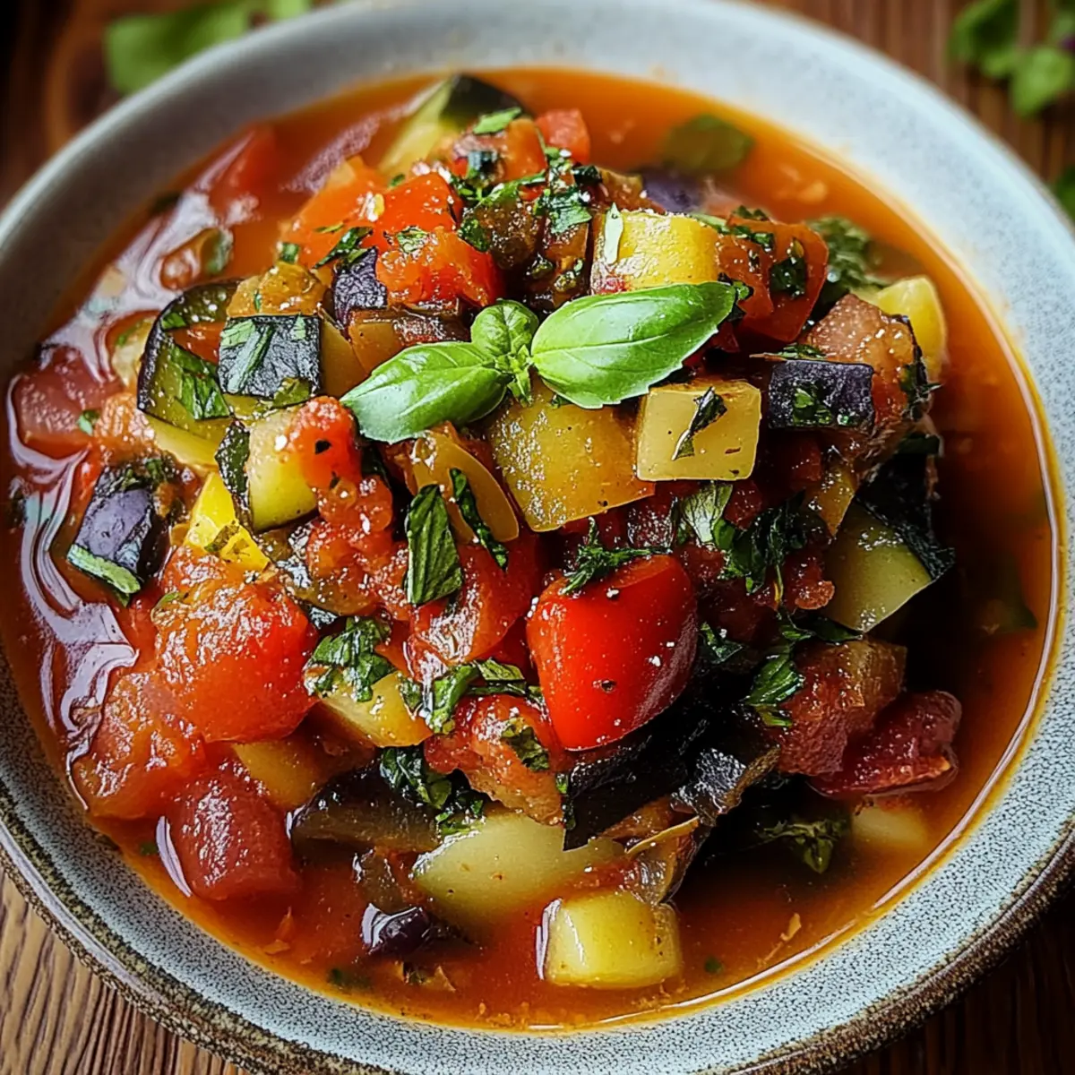 Savory Rustic Ratatouille Soup with Fresh Basil