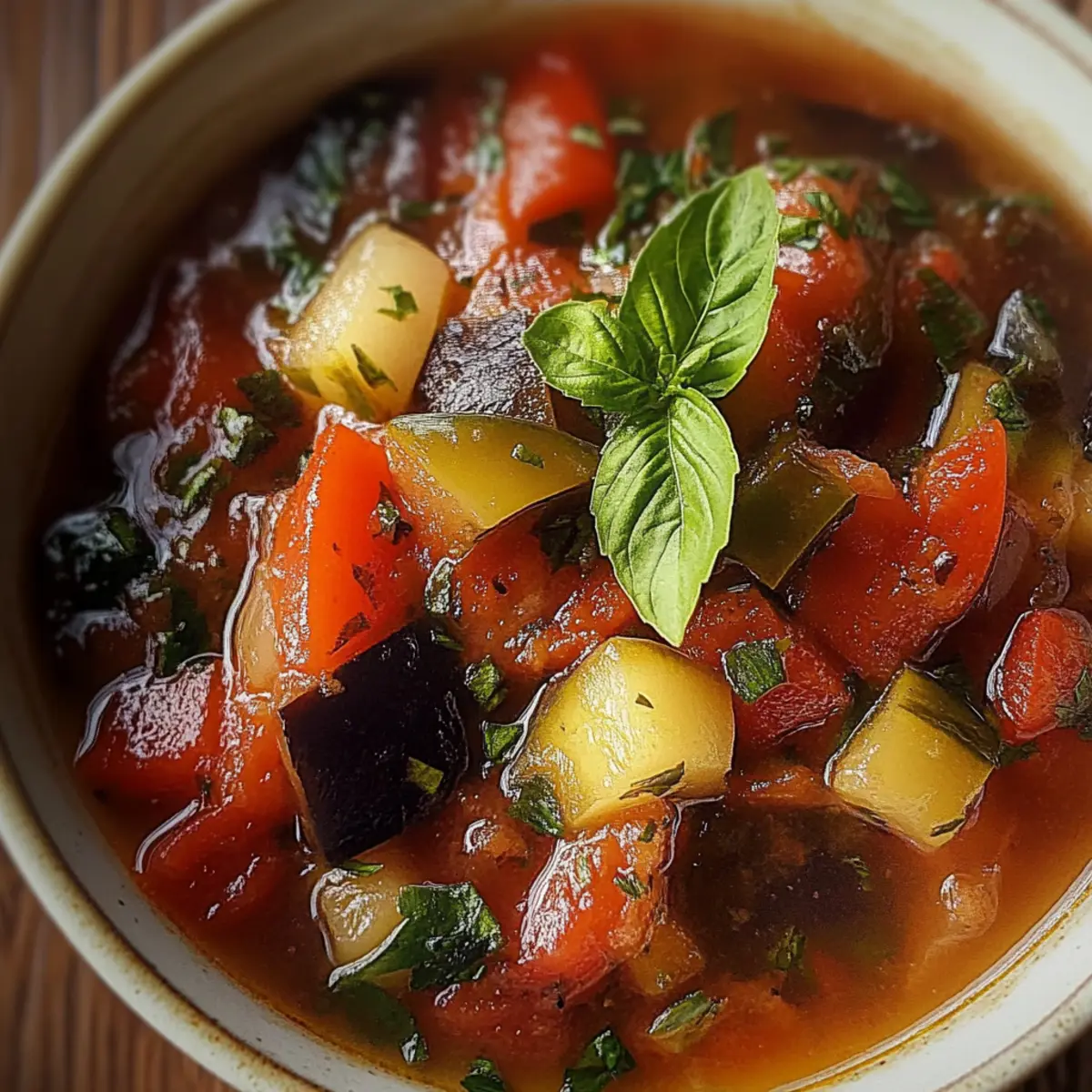 Savory Rustic Ratatouille Soup with Fresh Basil