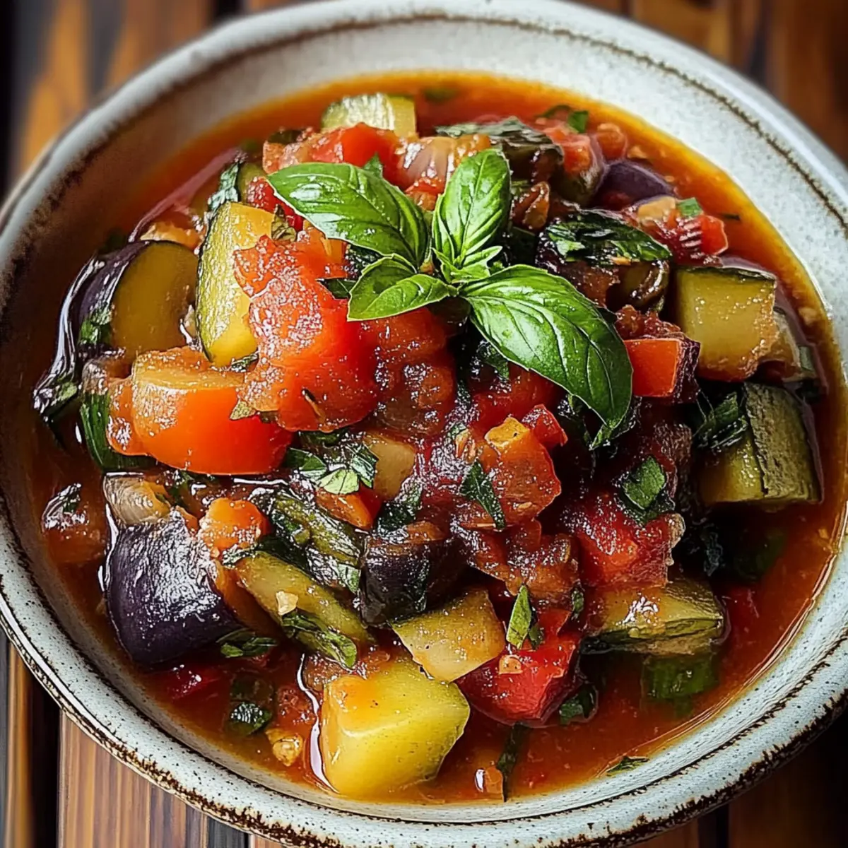 Savory Rustic Ratatouille Soup with Fresh Basil