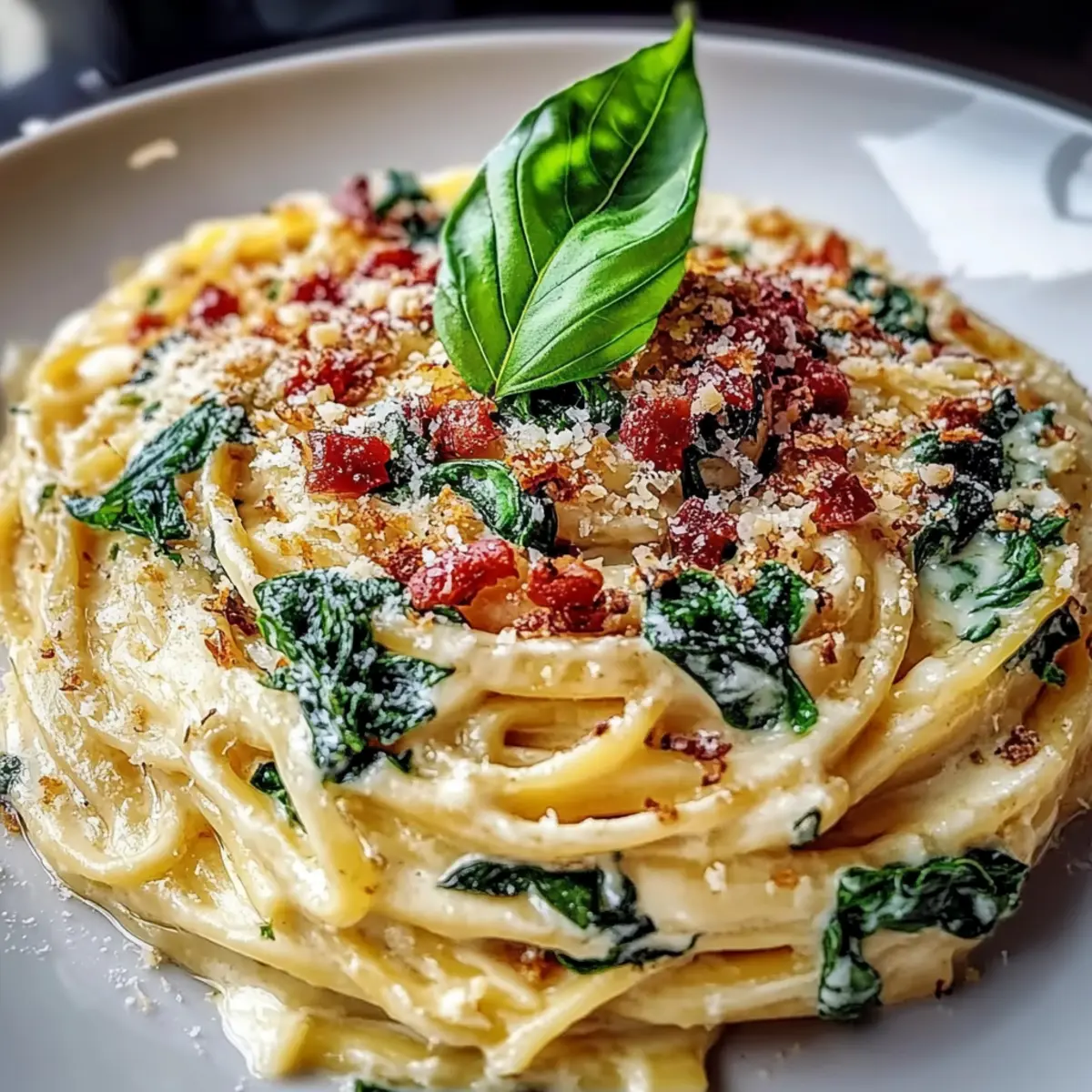 Spaghetti & Spinach with Sun-Dried Tomato Cream Sauce
